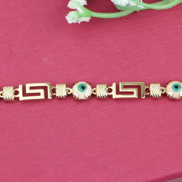 "Greek Key Evil Eye Rose Gold Bracelet, XPNL0825 - Picture 10 of 12